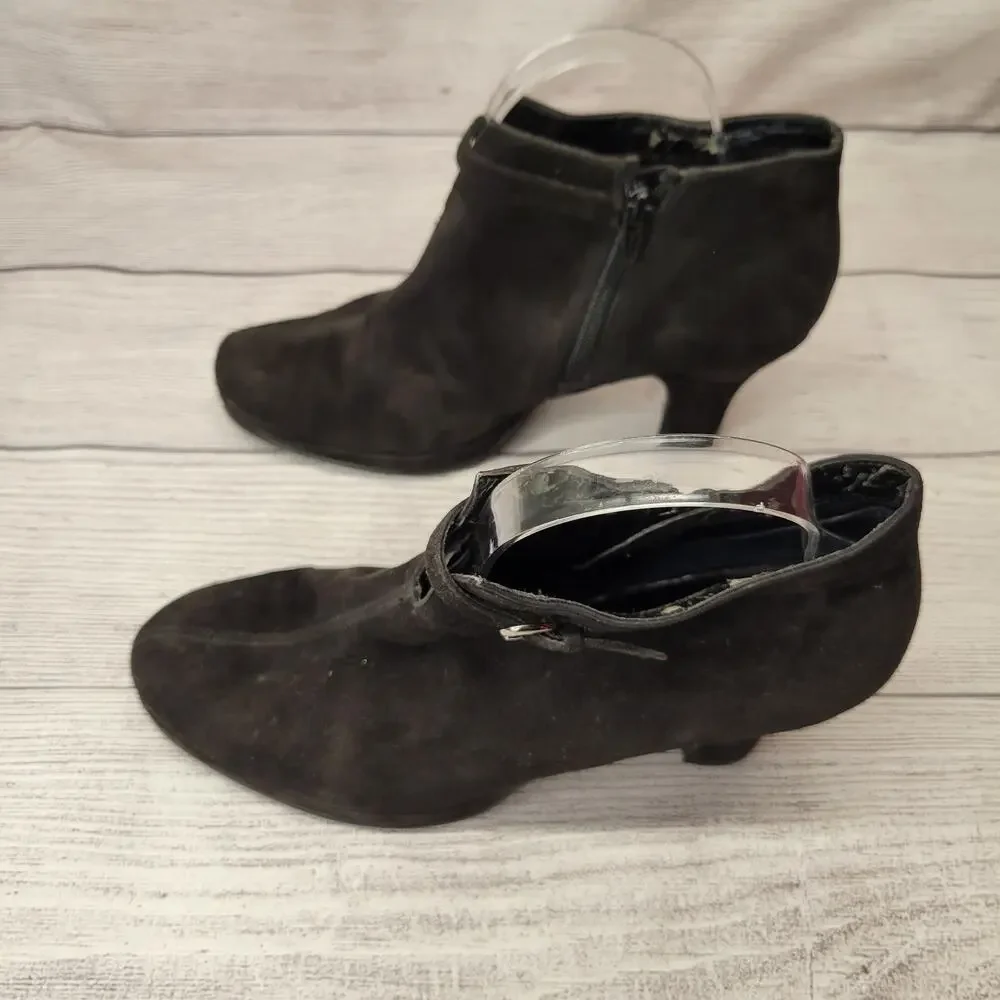 Aerosoles Black Suede Heeled Bootie, Side Zip, 3
